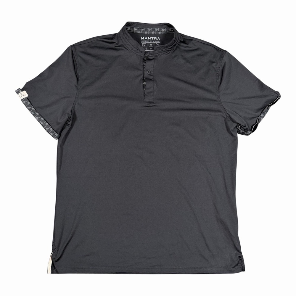 MANTRA Blade Collar Golf Polo Mens Large Short Sleeve Black Palm Tree Trim